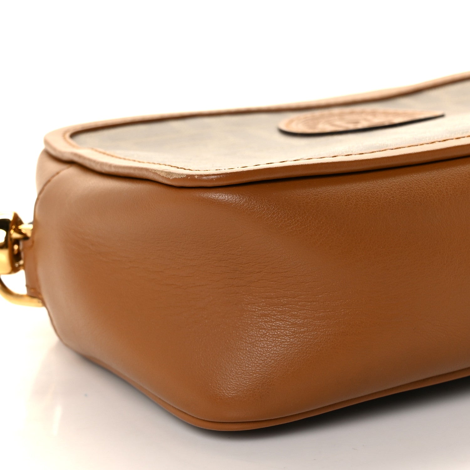 Fendi Glazed Fabric Vitello Century FF 1974 Stamp Patch Mini Camera Case Mogano Panna Caramello 7 of 9