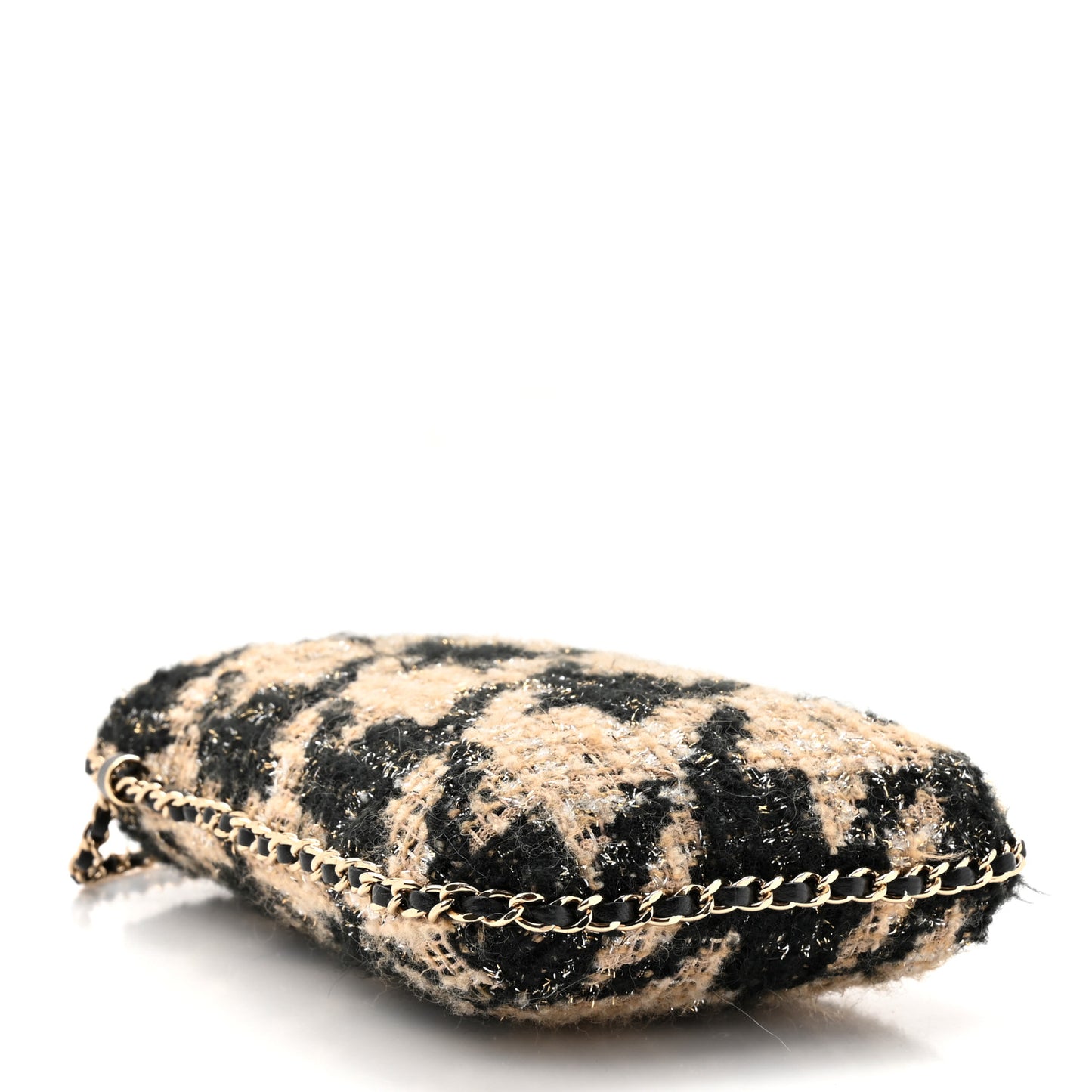 Tweed Chain Around Phone Holder Beige Black