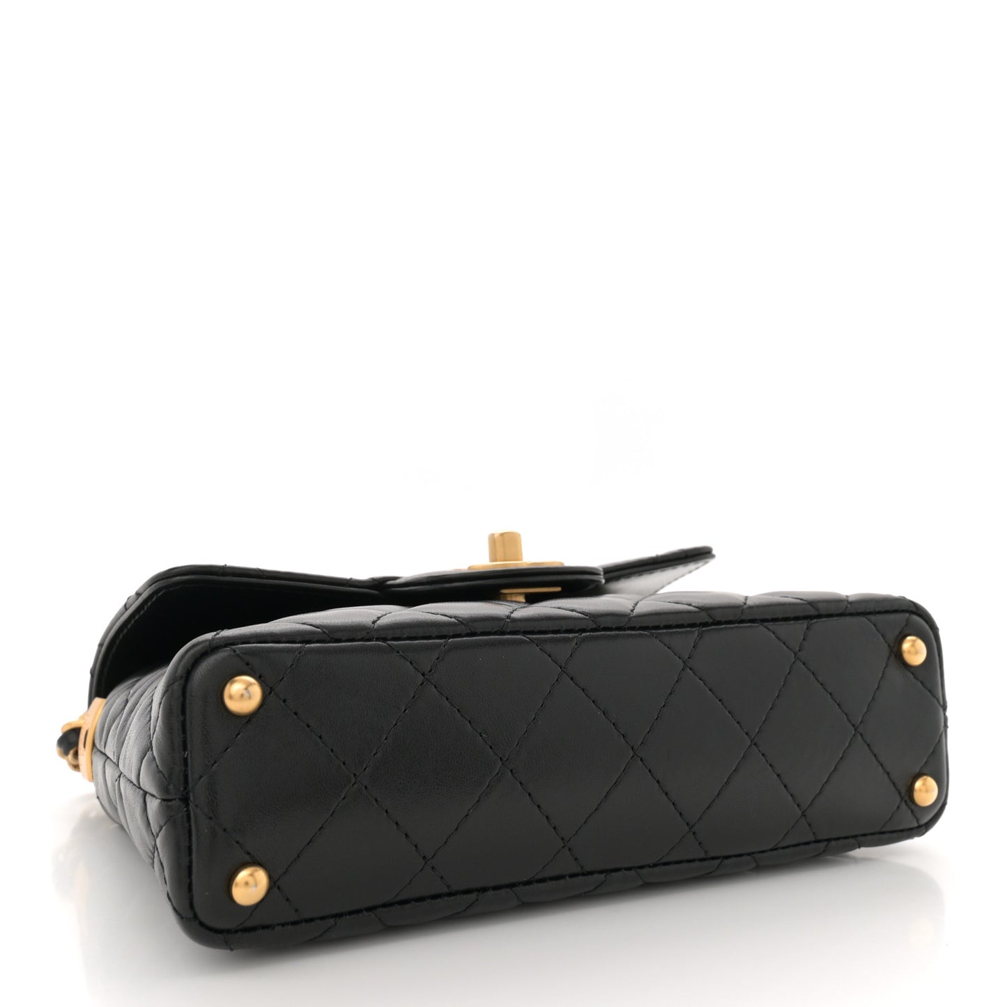 Lambskin Quilted Small Flap Top Handle Bag Black