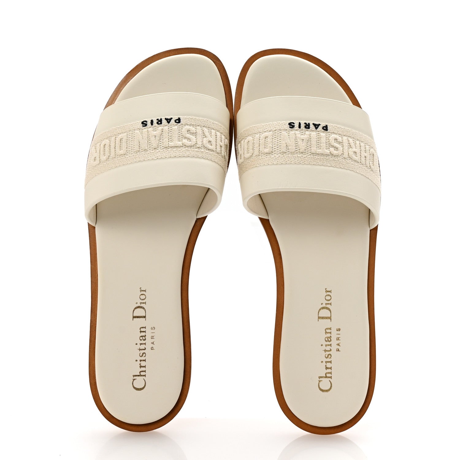 Christian Dior Calfskin Canvas Embroidered Dway Flat Slide Sandals 36 Off White 2 of 10