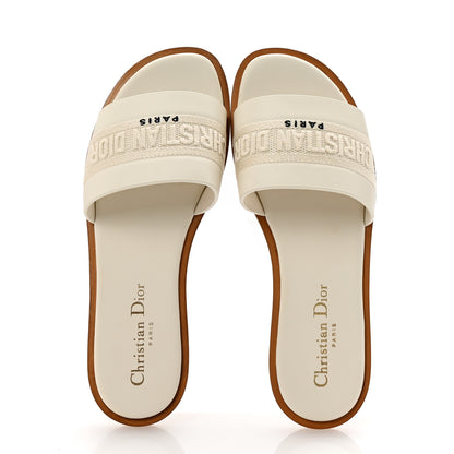 Christian Dior Calfskin Canvas Embroidered Dway Flat Slide Sandals 36 Off White 2 of 10
