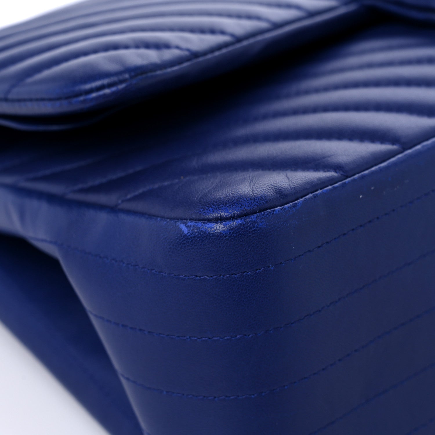 Chanel Lambskin Chevron Quilted Jumbo Double Flap Navy Blue 8 of 15
