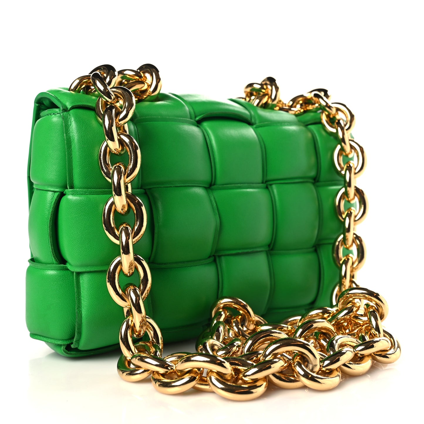 Lambskin Maxi Intreccio Padded Chain Cassette Crossbody Bag Parakeet