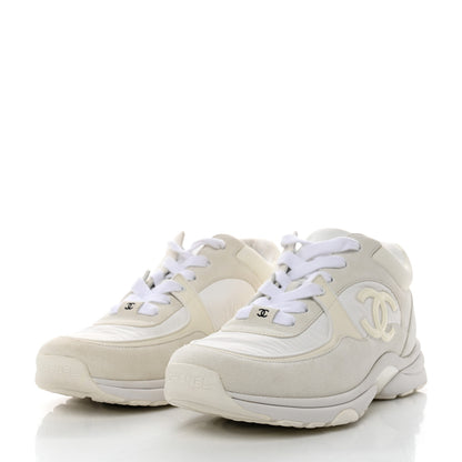 Chanel Suede Calfskin Fabric CC Sneakers 39.5 White 3 of 9