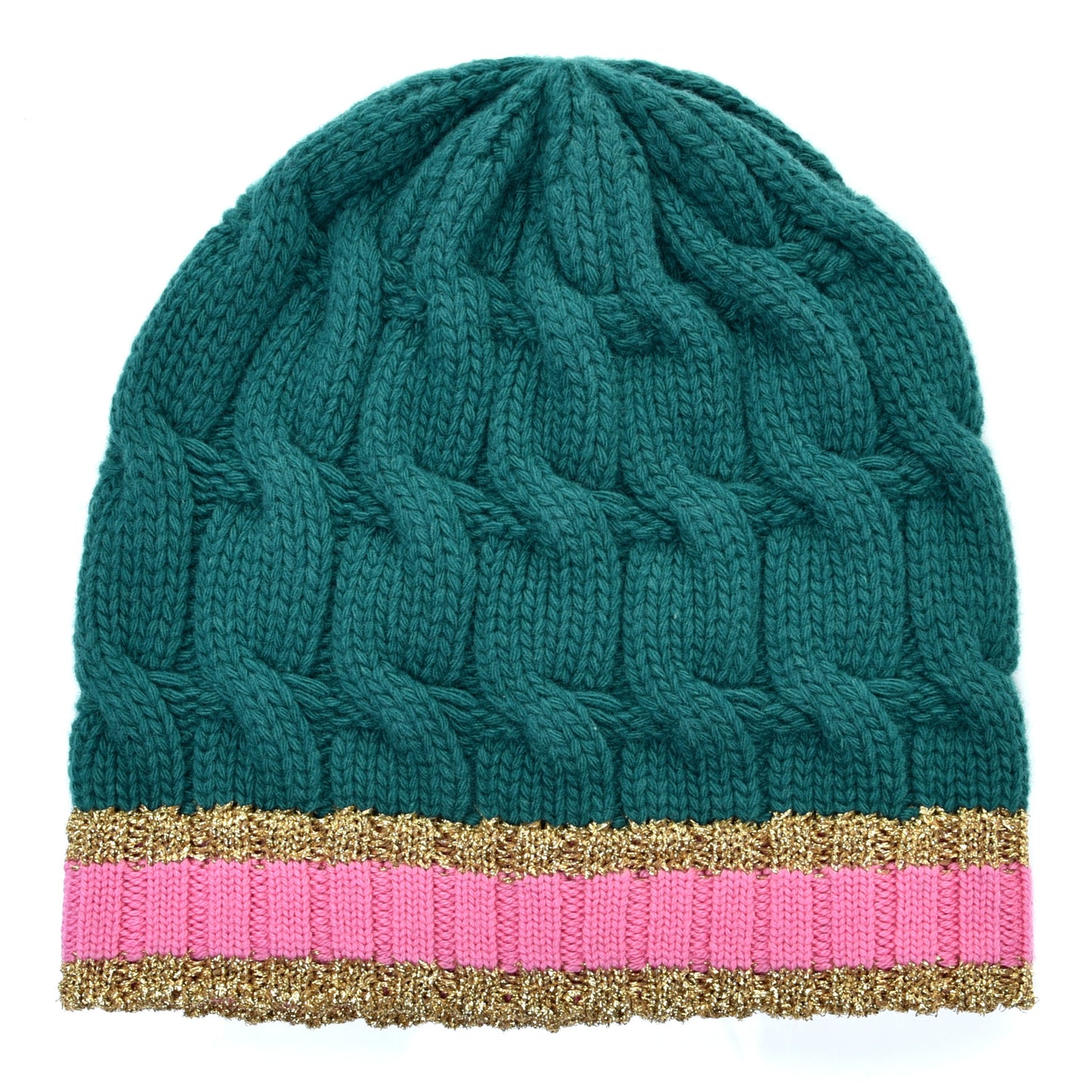 Wool Cashmere Polyamide Cable Knit Bonhate Beanie Hat M Grass Green Pink