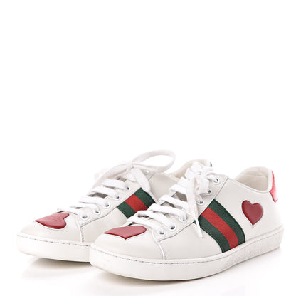 Gucci Calfskin Web Heart Embroidered Womens Ace Sneakers 37 White 3 of 10