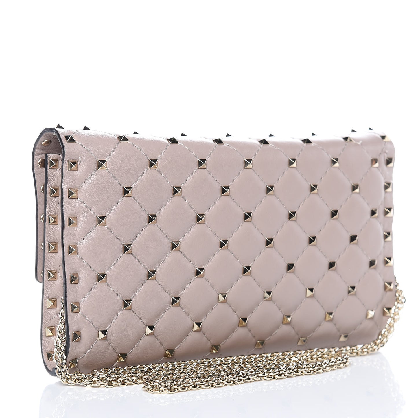Lambskin Rockstud Spike Wallet on Chain Poudre