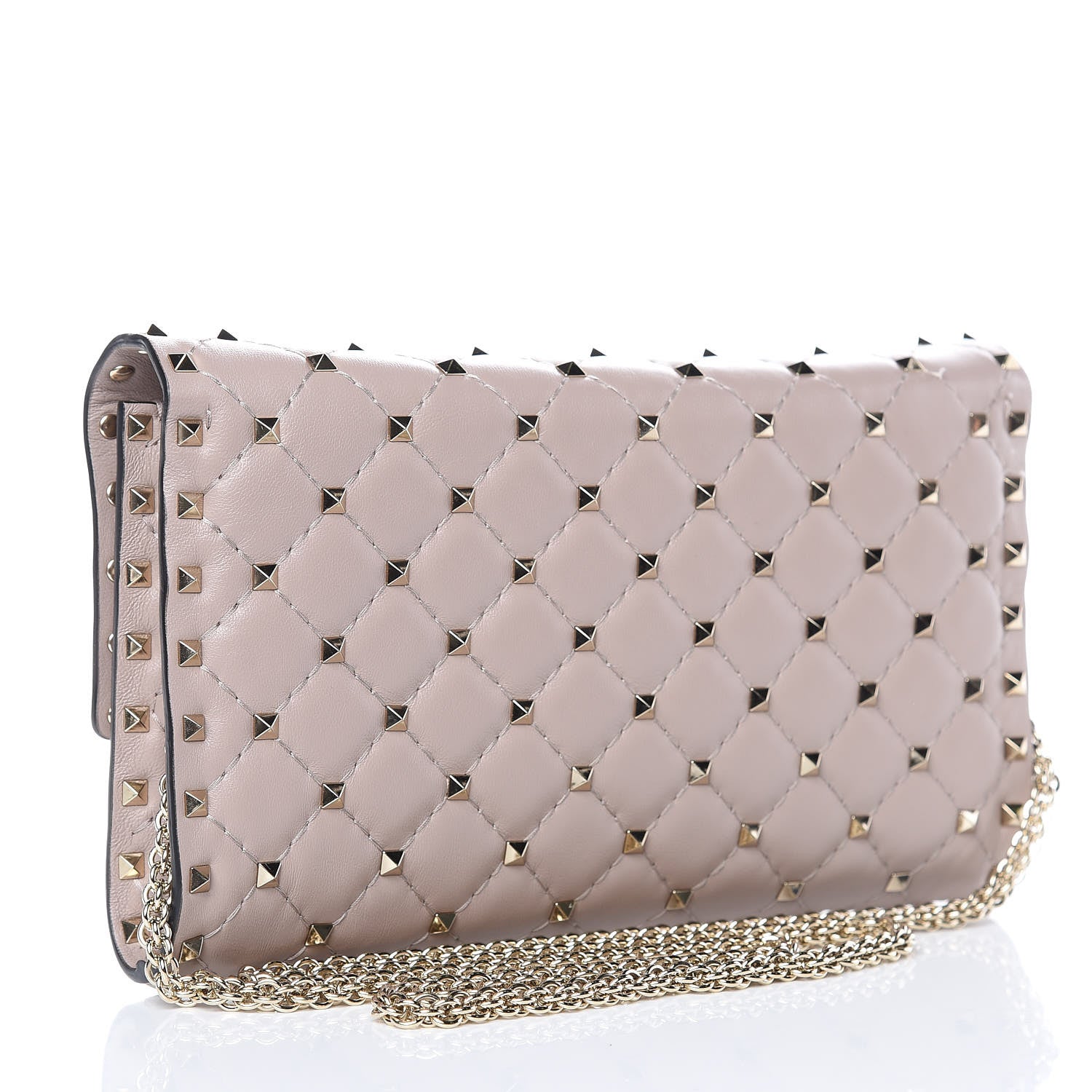 Valentino Garavani Lambskin Rockstud Spike Wallet on Chain Poudre 3 of 10
