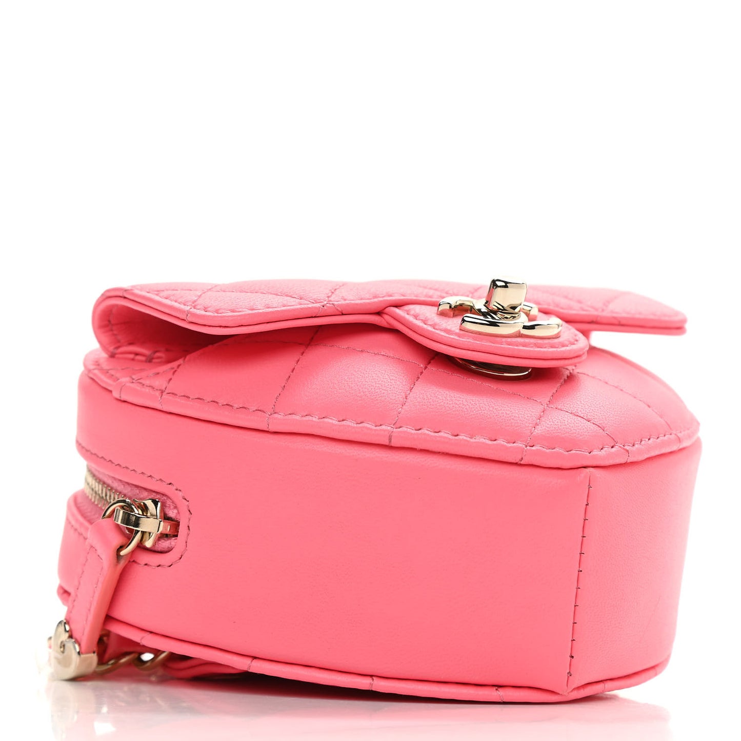 Lambskin Quilted CC In Love Heart Waist Belt Bag With Chain Pink