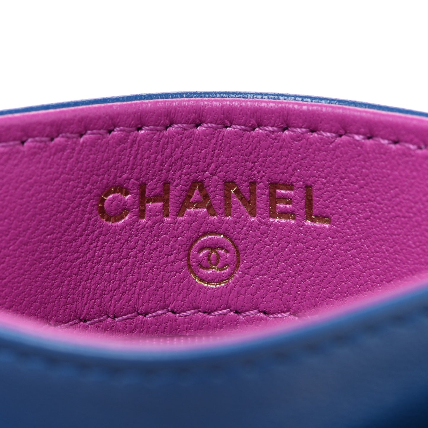 Lambskin Quilted Card Holder Blue Pink