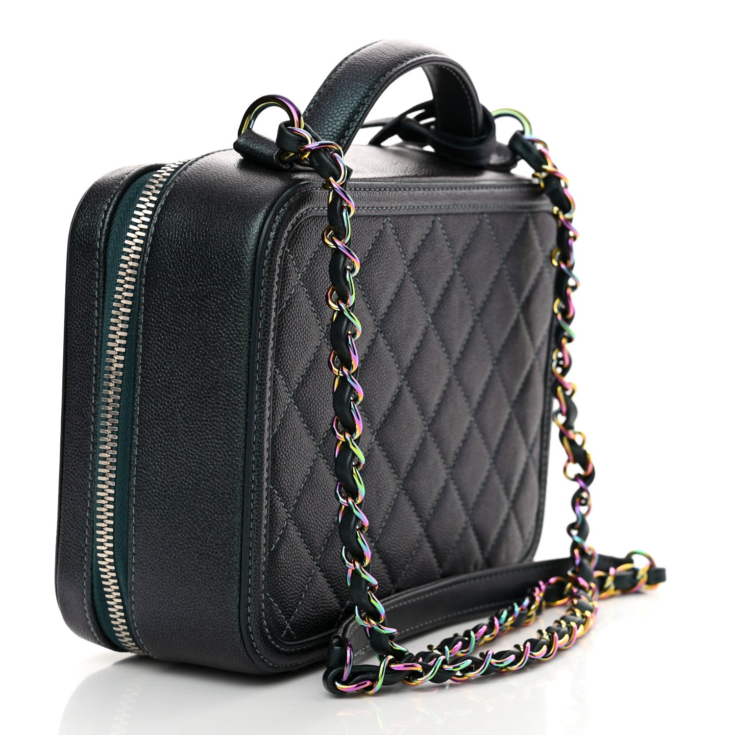 Chanel Iridescent Caviar Quilted Medium CC Filigree Vanity Case Dark Turquoise 3 of 10