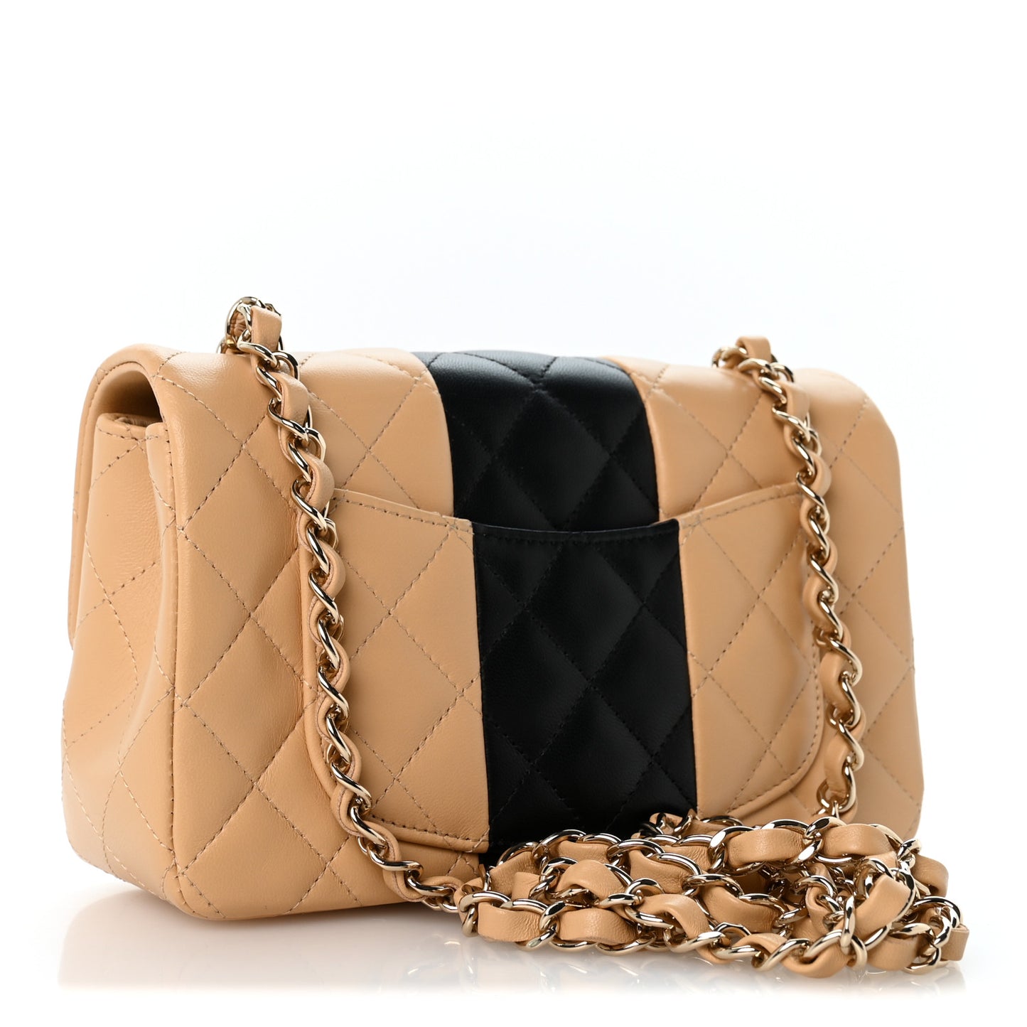 Lambskin Quilted Mini Rectangular Flap Beige Black