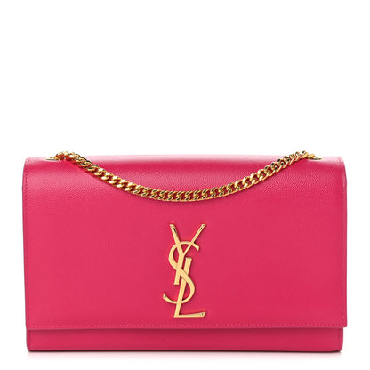 Saint Laurent Grain De Poudre Medium Monogram Kate Satchel Lipstick Fuchsia 1 of 10
