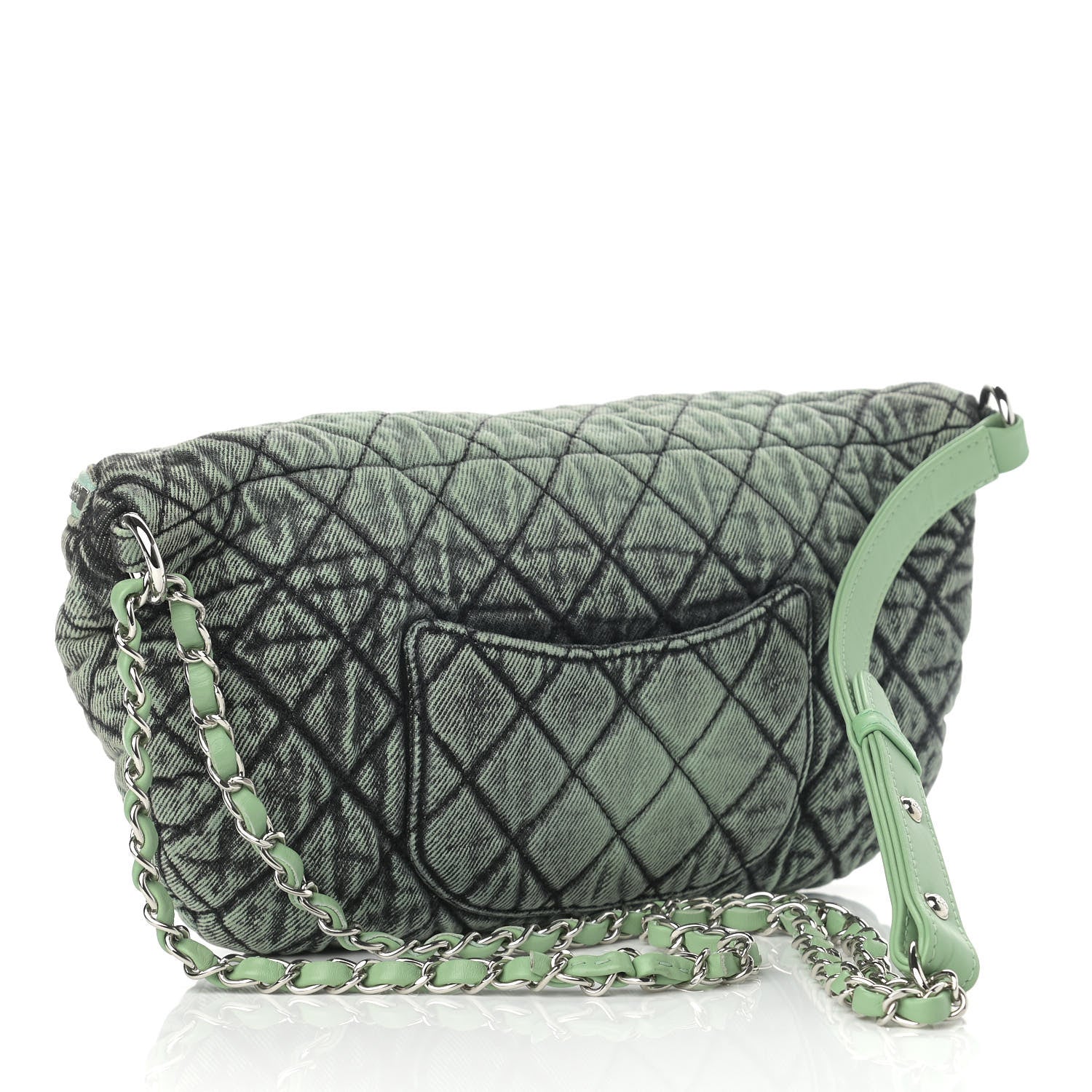 Chanel Denim Quilted Denimpression Waist Bag Green Black 3 of 11