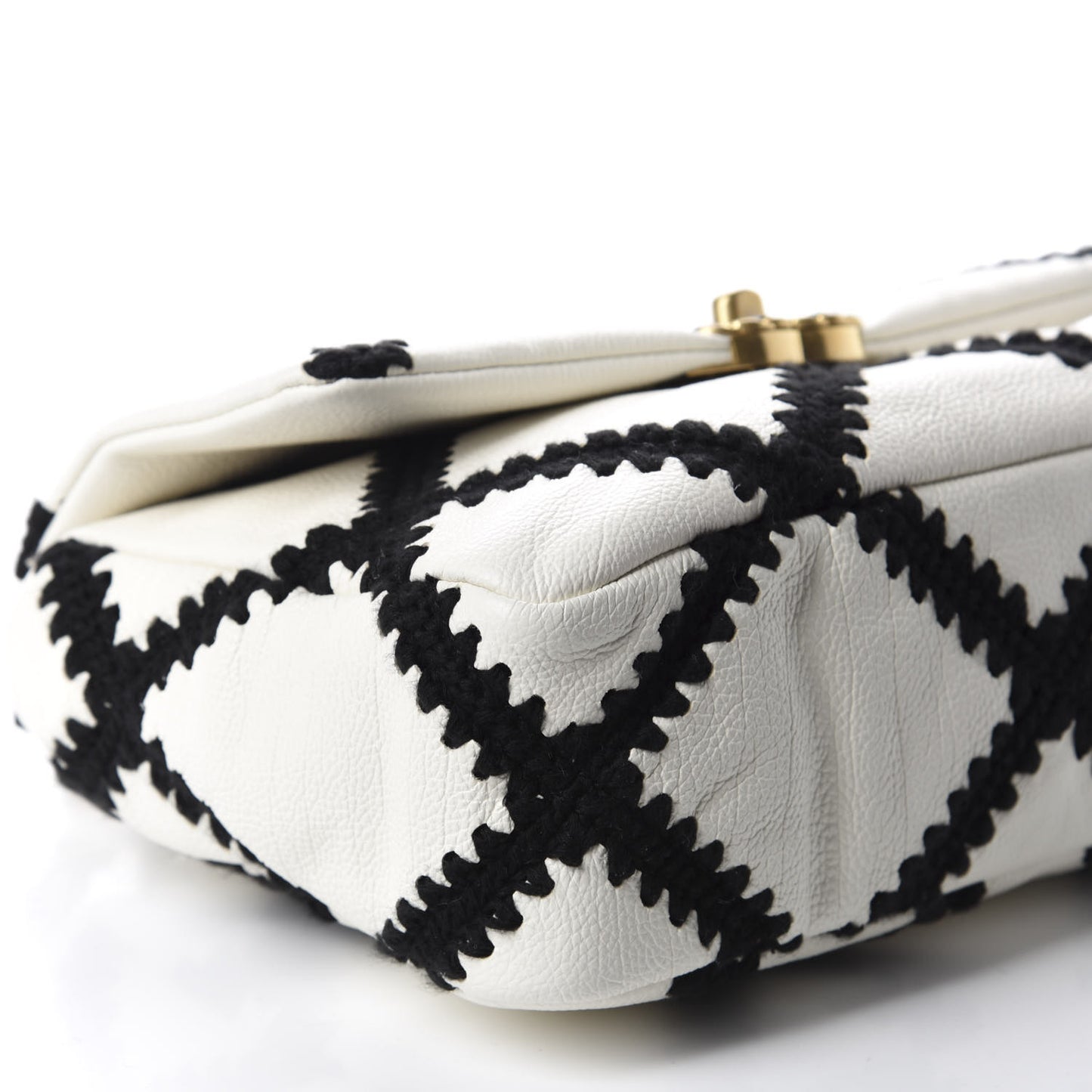 Calfskin Crochet Medium 19 Flap White Black