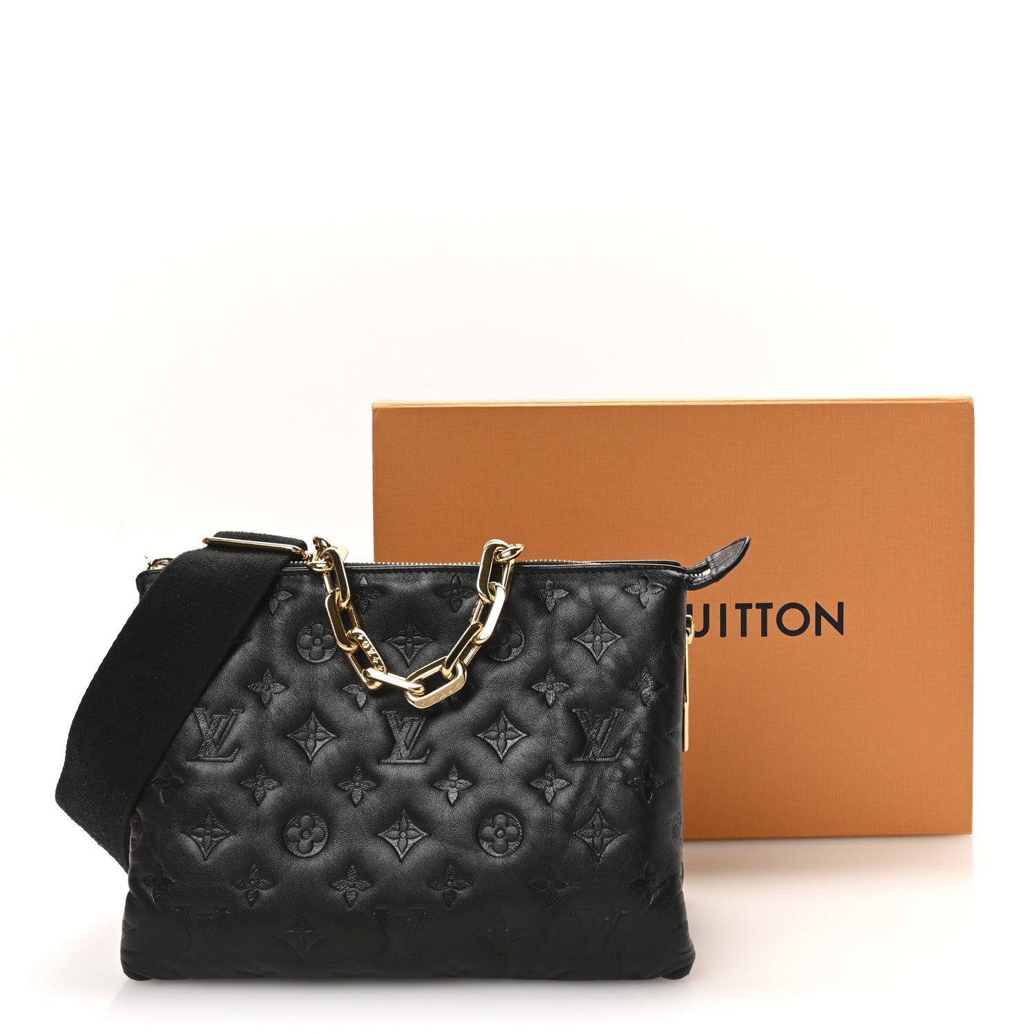 Louis Vuitton Lambskin Embossed Monogram Coussin PM Black Black 10 of 11