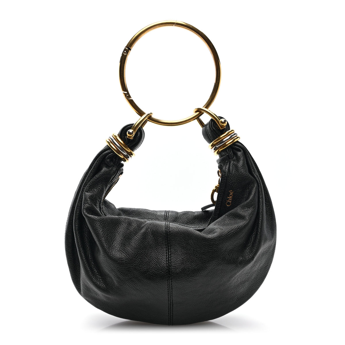 Grained Calfskin Mini Bracelet Hobo Bag Black