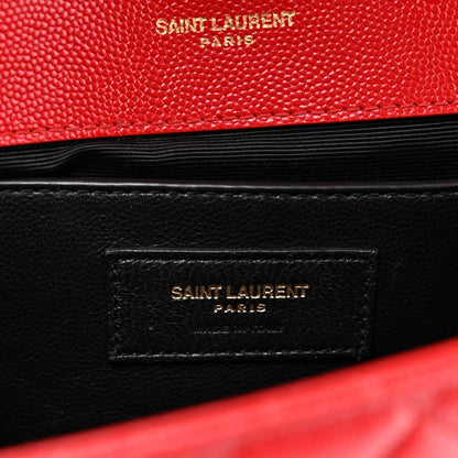 Saint Laurent Grain De Poudre Textured Mixed Matelasse Triquilt Medium Monogram Satchel New Red 6 of 11