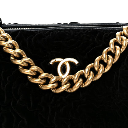 Chanel Velvet Camellia Embossed Barrel Clutch With Chain  Black 8 of 10