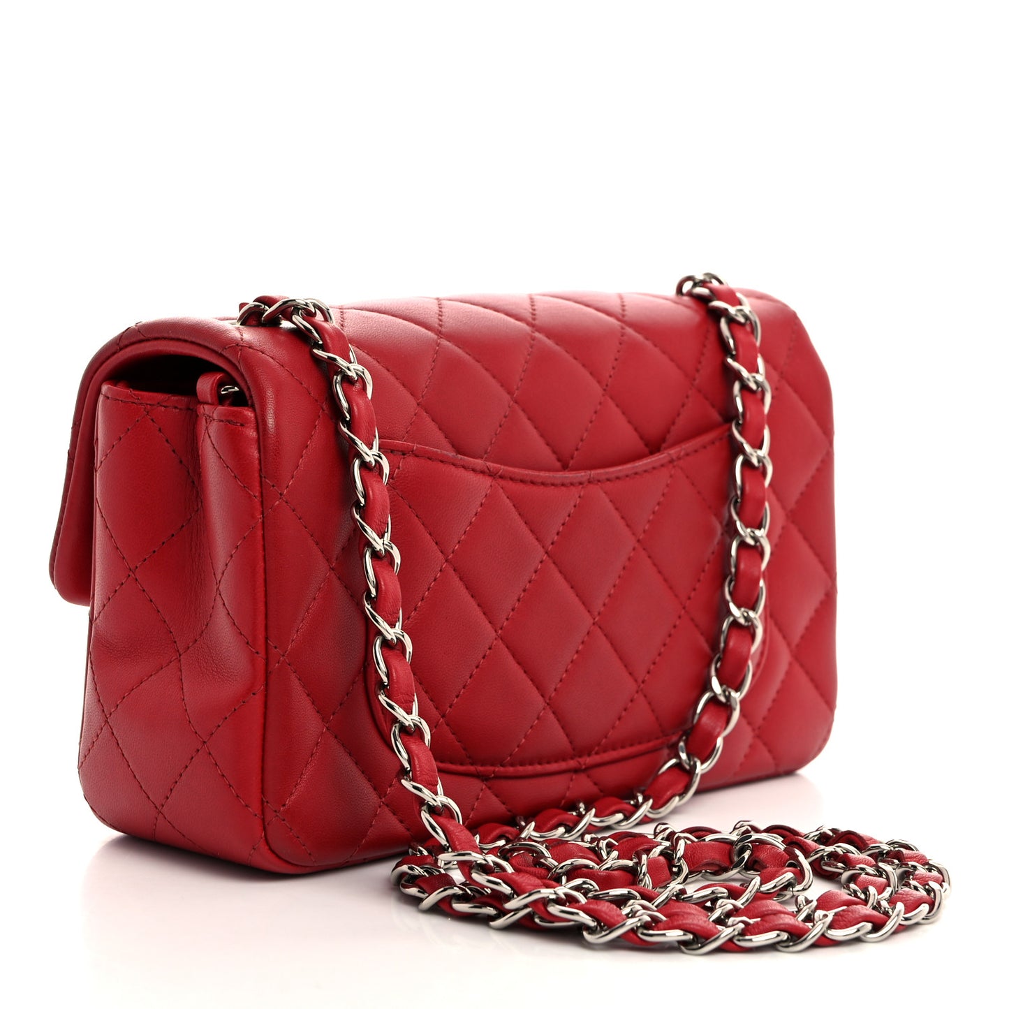 Lambskin Quilted Mini Rectangular Flap Dark Red