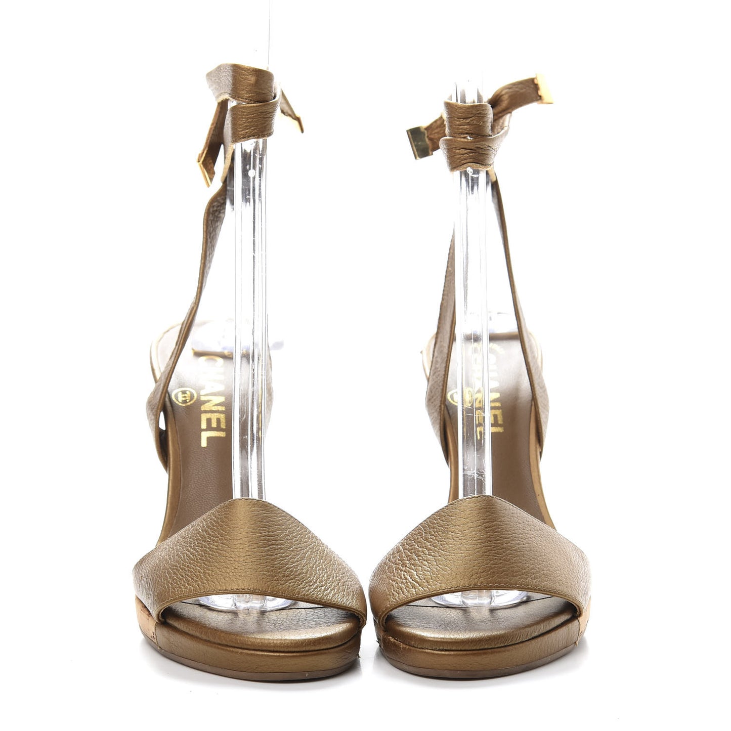 Calfskin Cork CC Ankle Strap Sandals 37.5 Beige Clair