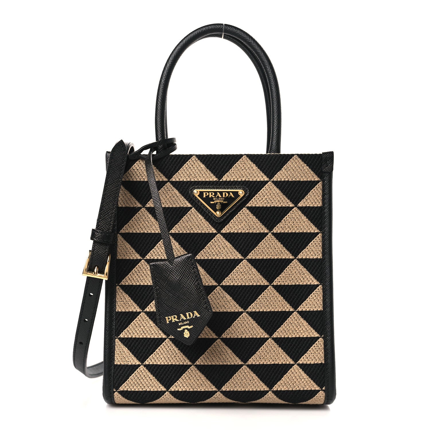 Prada Jacquard Saffiano Triangolo Symbole Embroidered Micro Tote Black Corda 1 of 8
