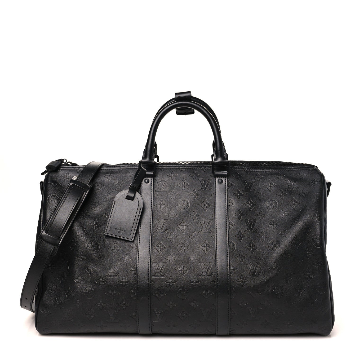Louis Vuitton Calfskin Shadow Monogram Keepall Bandouliere 50 Black 1 of 8