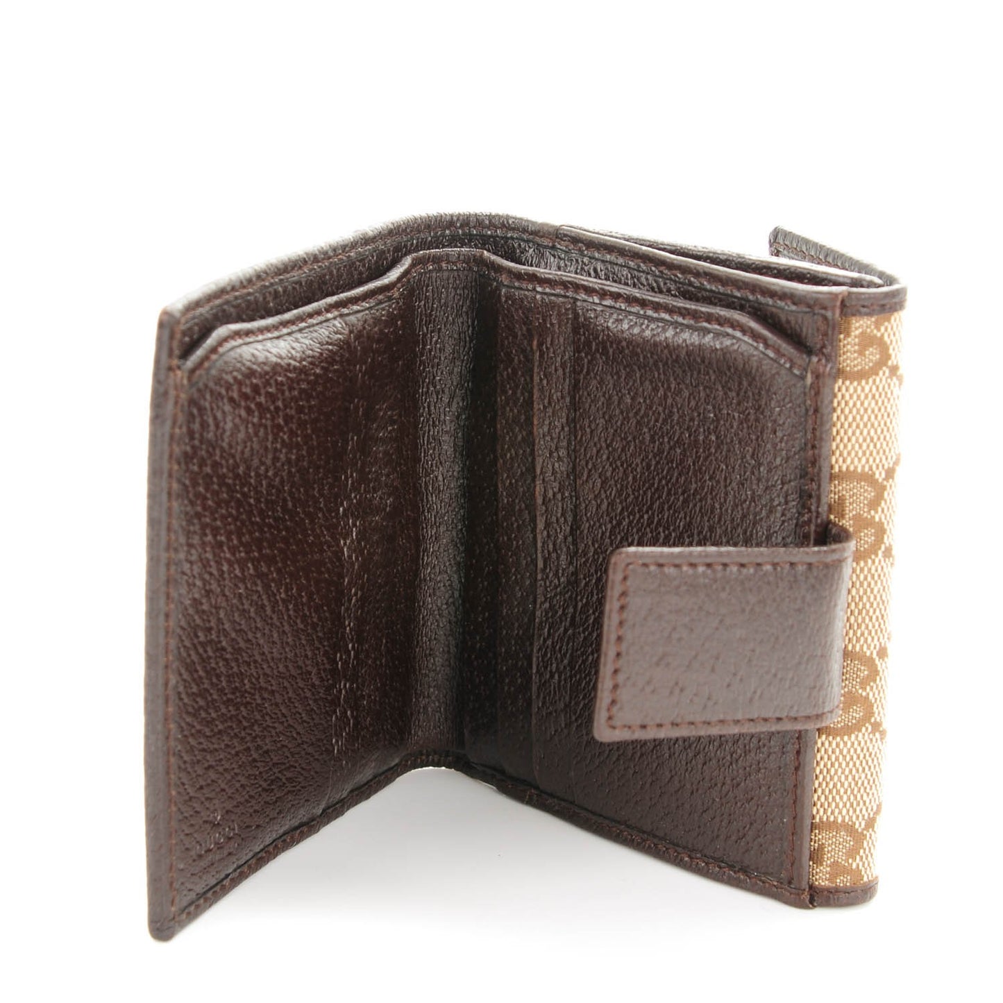 Monogram Textured Calfskin Metal Bar French Flap Wallet Beige Ebony Cocoa