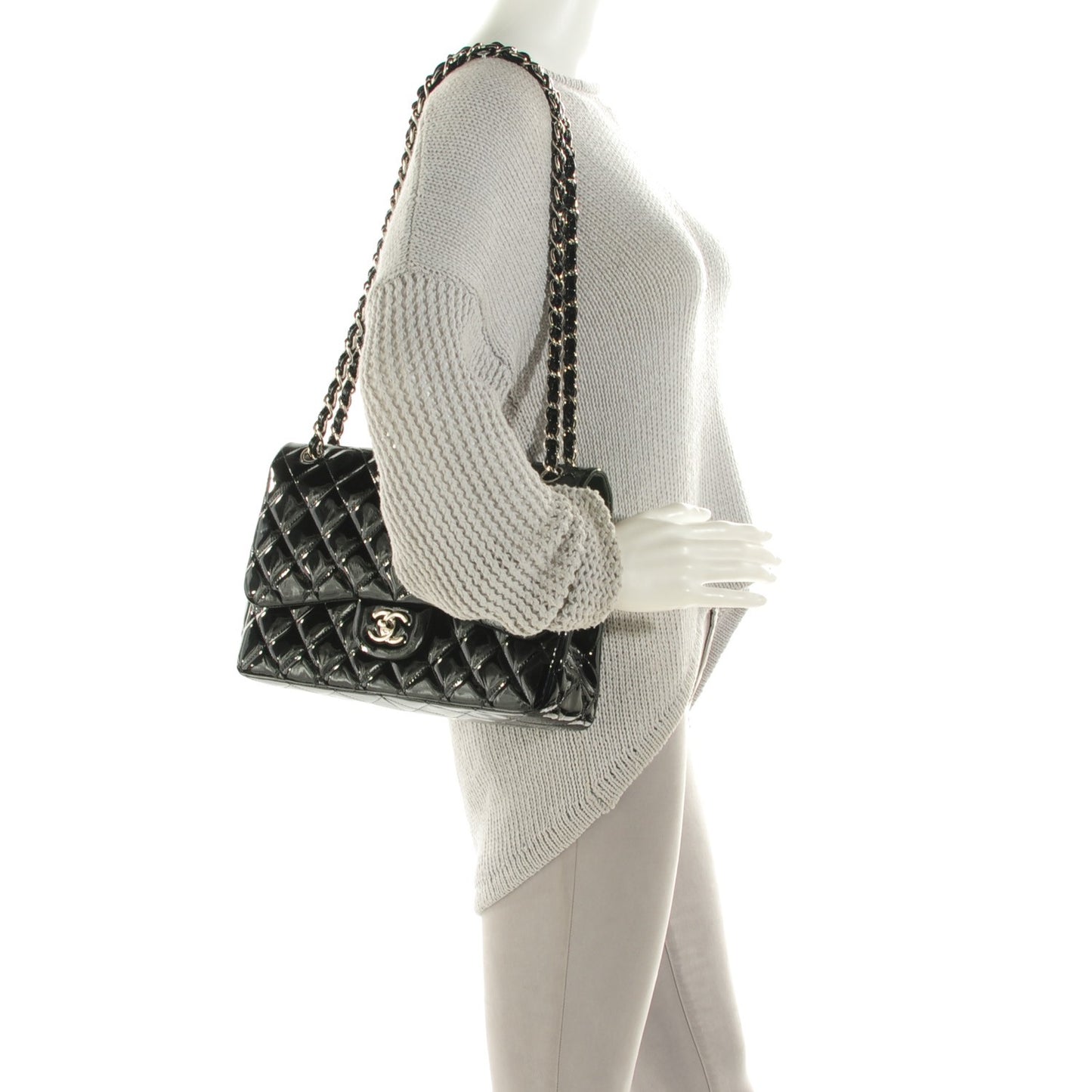Patent Quilted Jumbo Double Flap Black