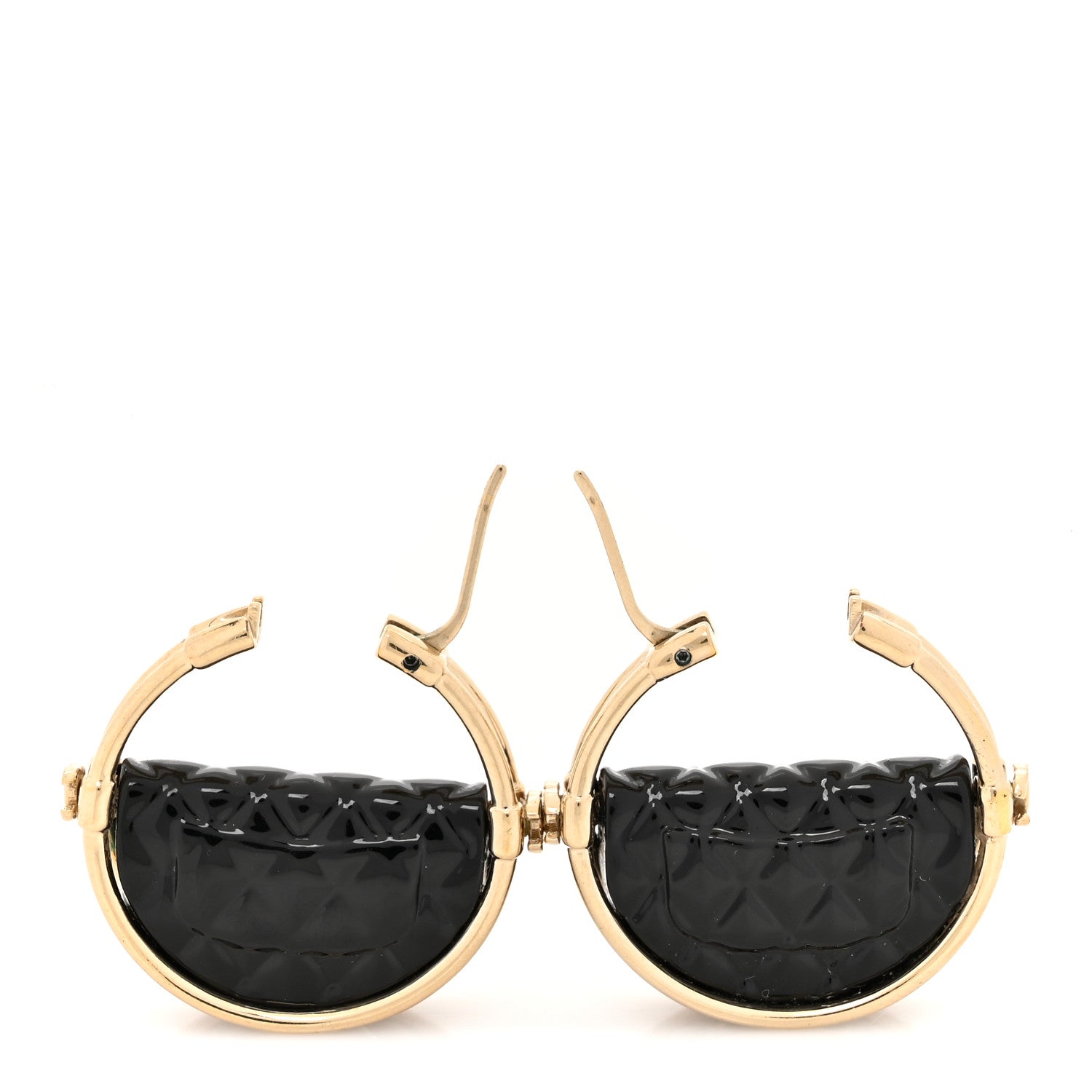 Chanel Metal Resin Quilted Flap Bag Hoop Earrings Black Gold 3 of 5