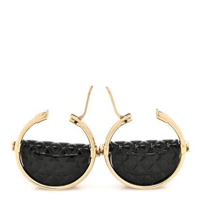 Chanel Metal Resin Quilted Flap Bag Hoop Earrings Black Gold 3 of 5