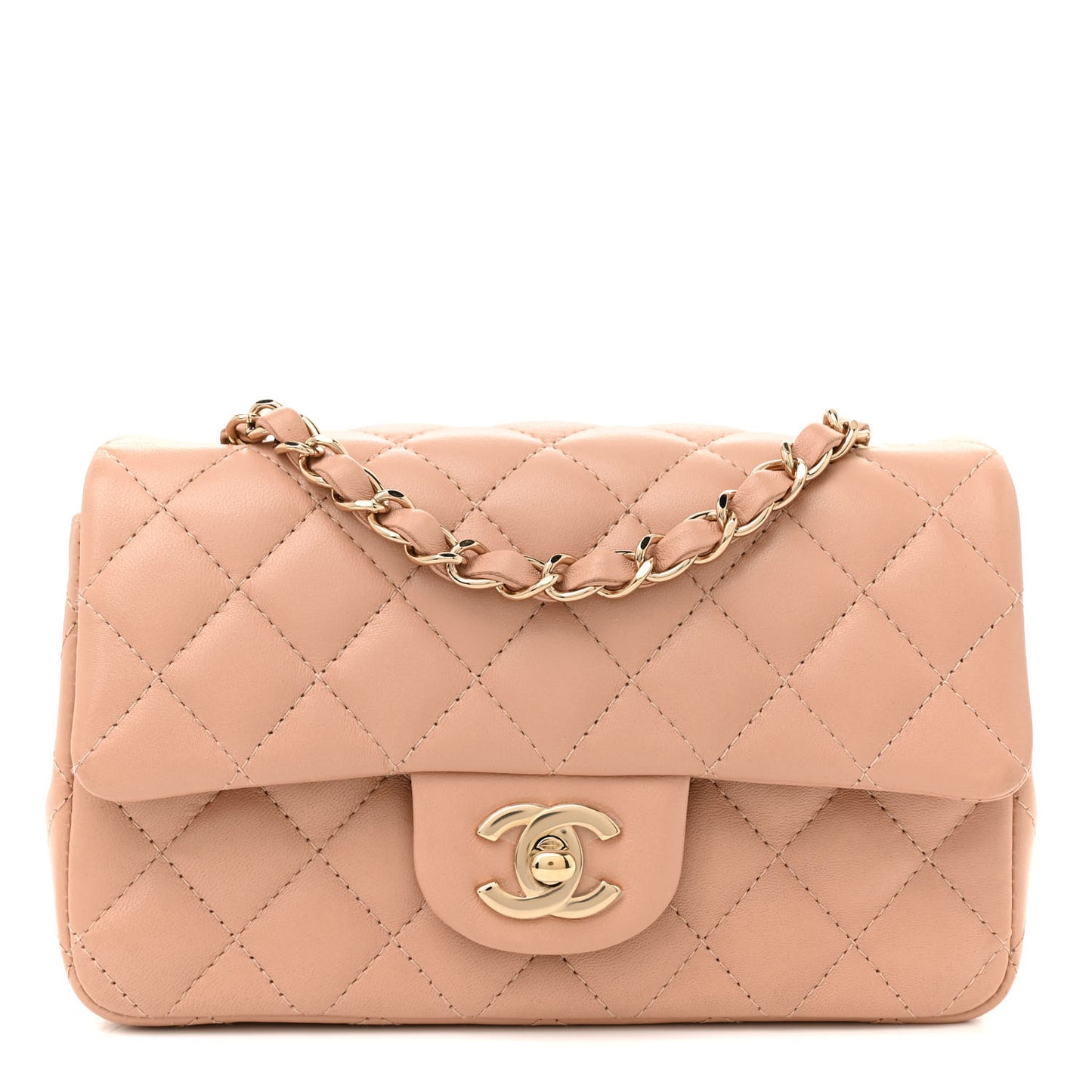 Lambskin Quilted Mini Rectangular Flap Beige