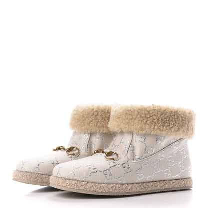 Gucci Canvas Wool Lame GG Monogram Womens Fria Horsebit Ankle Boots 38 Gardenia Silver Butterscotch 2 of 8