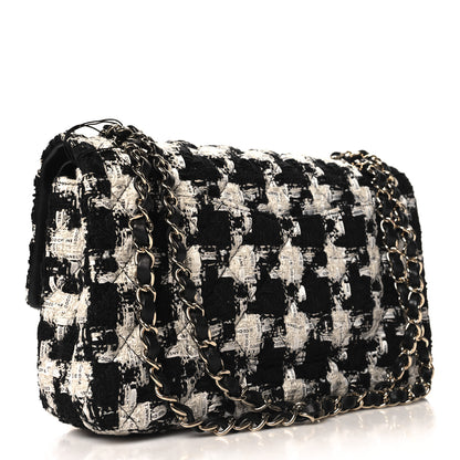 Chanel Tweed Quilted Medium Double Flap Black Ecru White 3 of 11