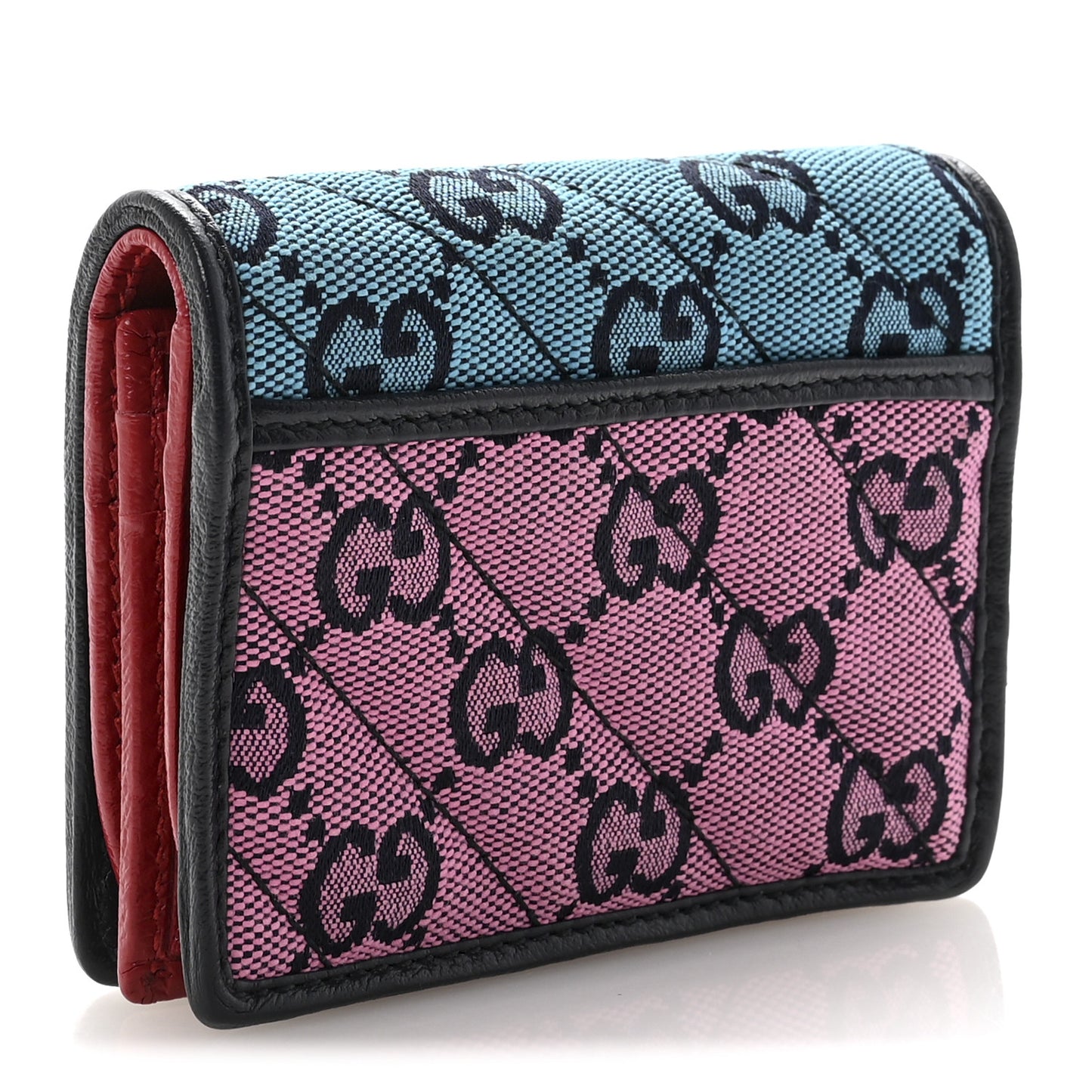 Monogram Multicolor Matelasse Diagonal GG Marmont Card Case Wallet Light Blue Pink Blue Hibiscus Red