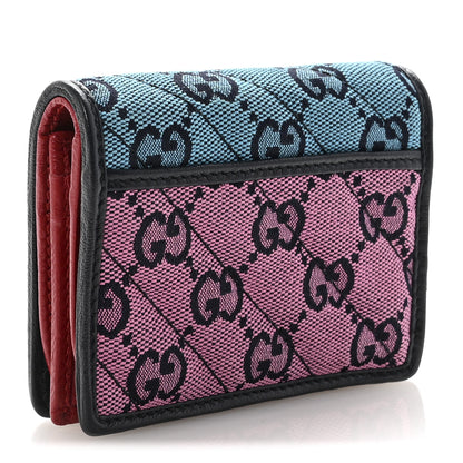 Gucci Monogram Multicolor Matelasse Diagonal GG Marmont Card Case Wallet Light Blue Pink Blue Hibiscus Red 3 of 7