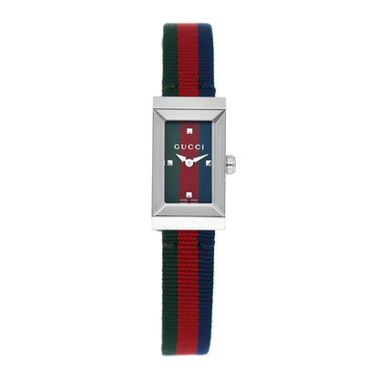 Gucci Stainless Steel Nylon 14mm Web G-Frame Quartz Watch Green 1 of 5