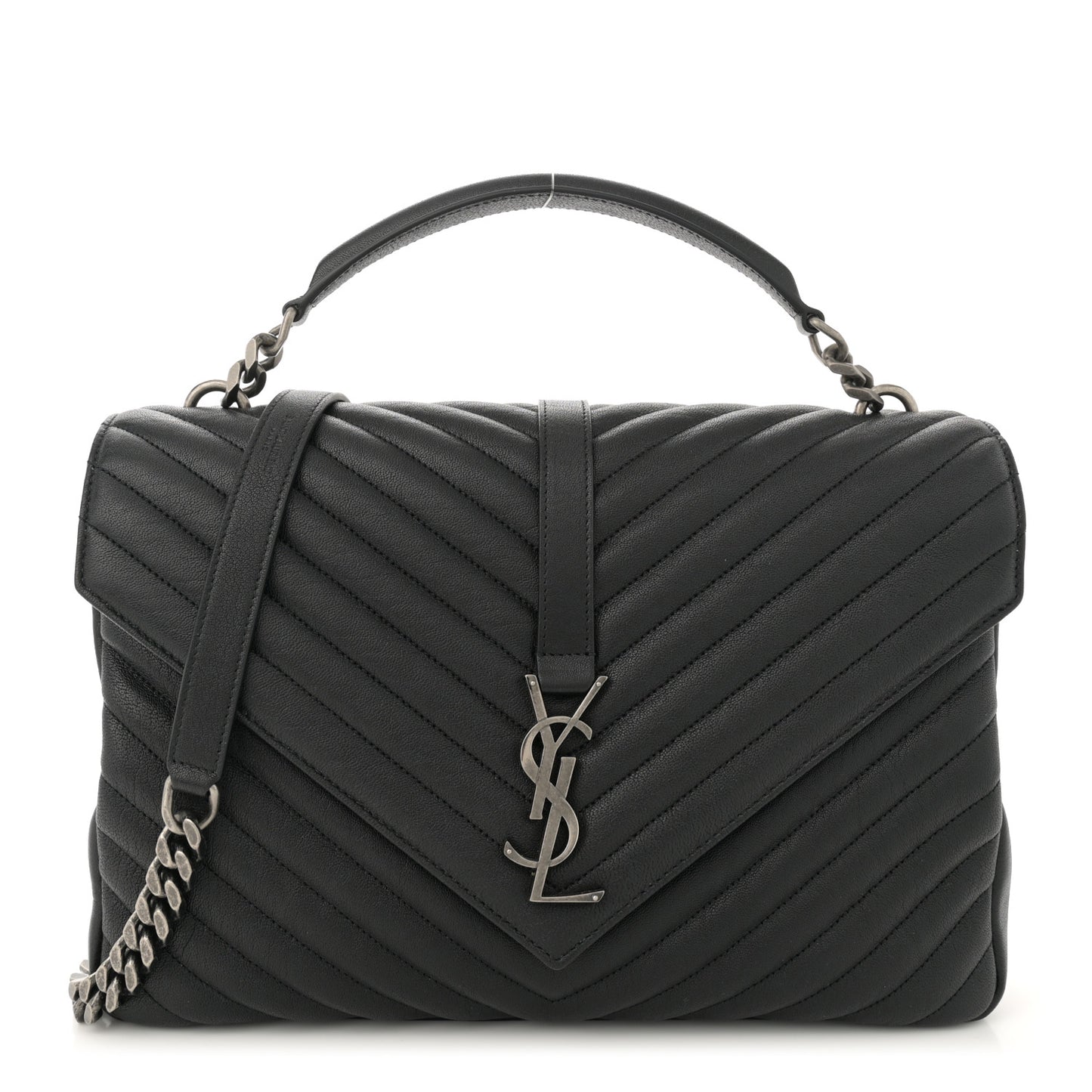 Sheepskin Matelasse Chevron Monogram Large College Satchel Black