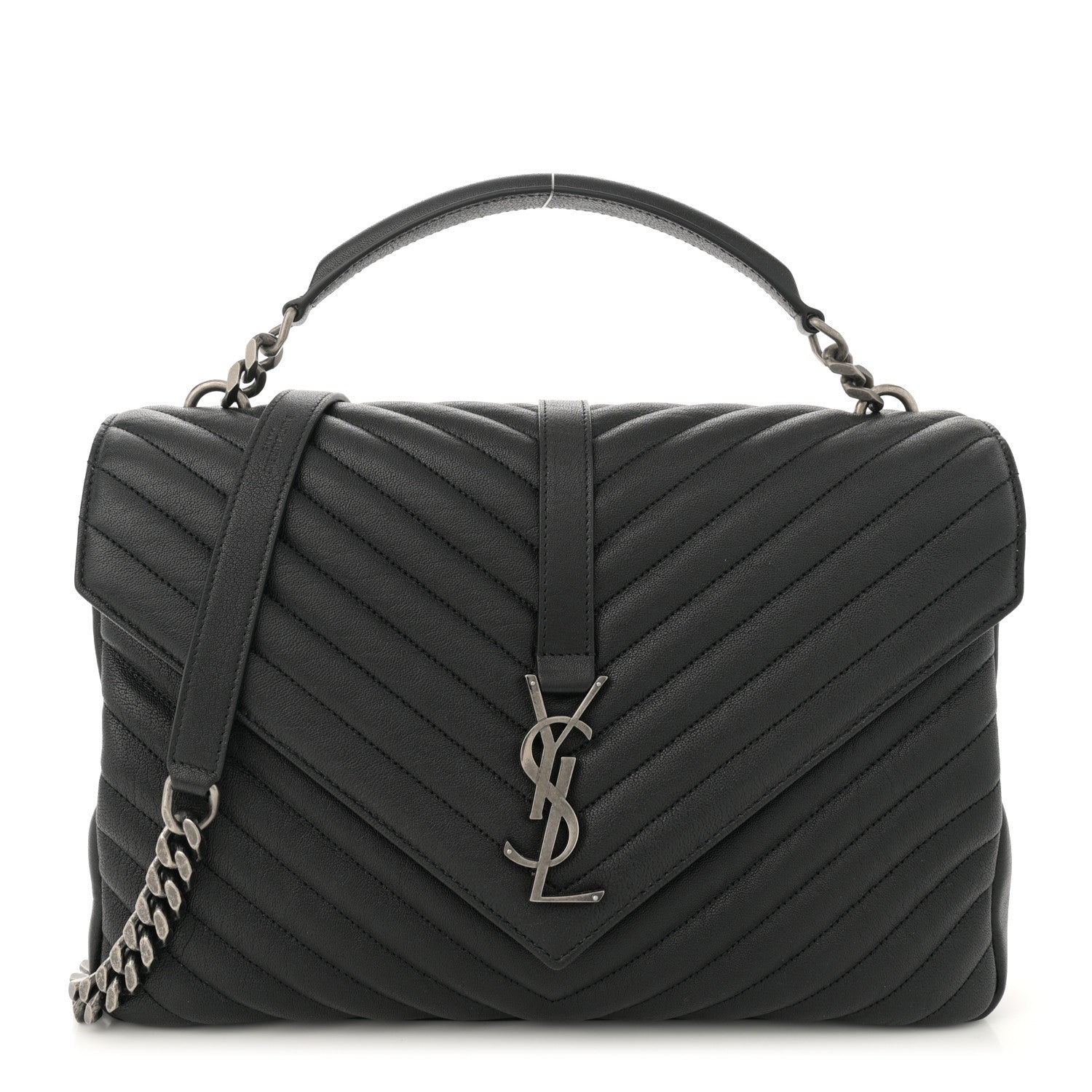 Saint Laurent Sheepskin Matelasse Chevron Monogram Large College Satchel Black 1 of 10