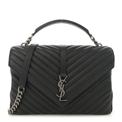 Saint Laurent Sheepskin Matelasse Chevron Monogram Large College Satchel Black 1 of 10