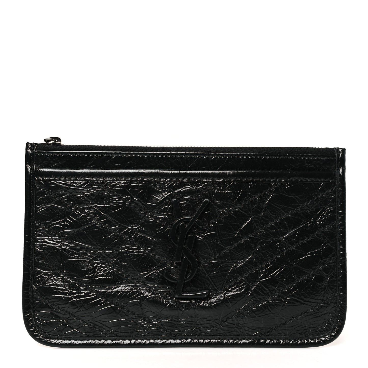 Crinkled Calfskin Matelasse Monogram Niki Bill Pouch Black