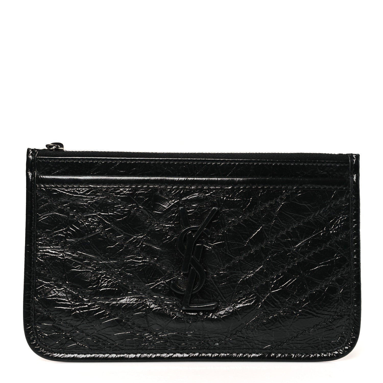 Saint Laurent Crinkled Calfskin Matelasse Monogram Niki Bill Pouch Black 1 of 8