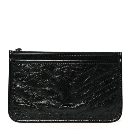 Saint Laurent Crinkled Calfskin Matelasse Monogram Niki Bill Pouch Black 1 of 8