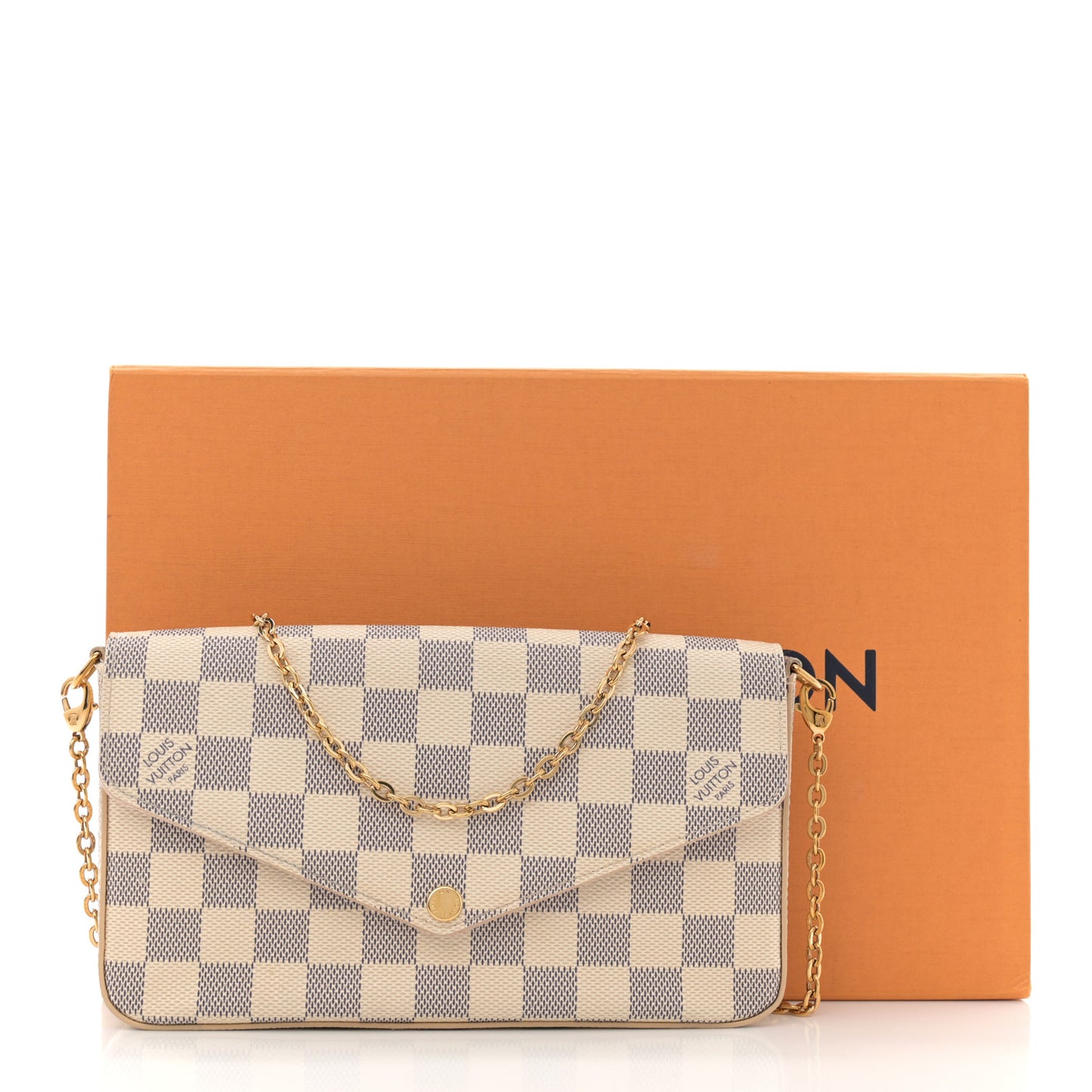 Damier Azur Pochette Felicie Chain Wallet Rose Ballerine