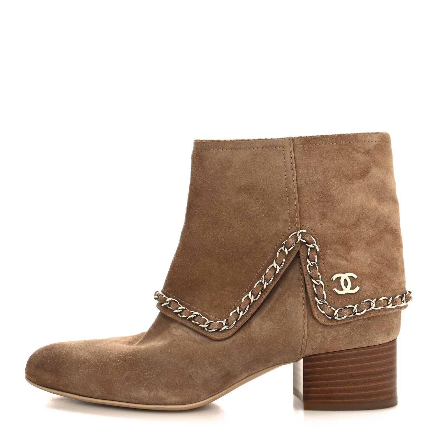 Chanel Suede Calfskin Chain CC Short Boots 38.5 Beige 1 of 8