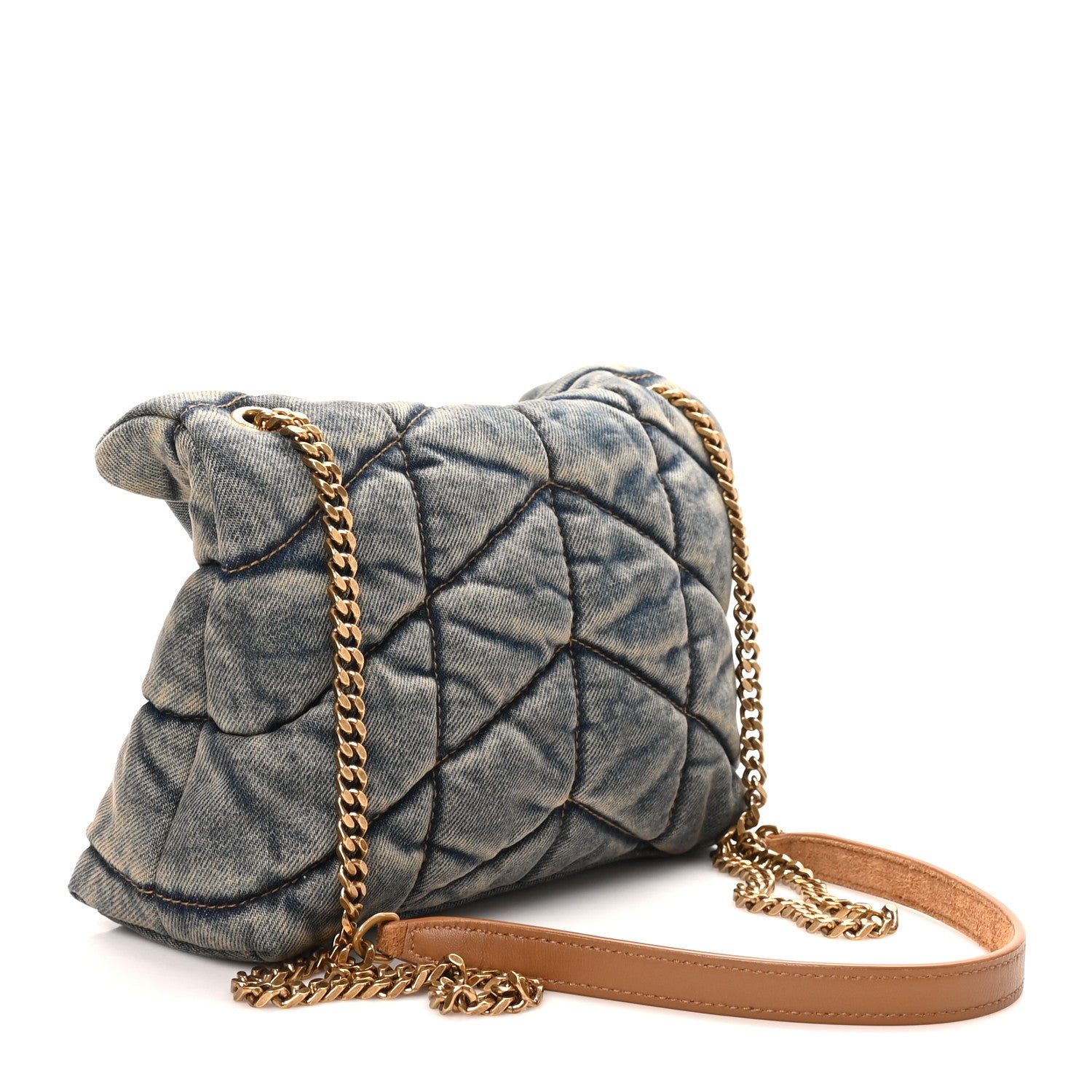 Saint Laurent Denim Quilted Toy Loulou Puffer Monogram Chain Satchel Blue Cinnamon 3 of 10