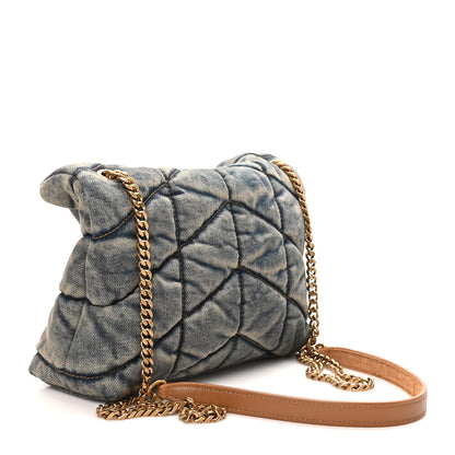 Saint Laurent Denim Quilted Toy Loulou Puffer Monogram Chain Satchel Blue Cinnamon 3 of 10