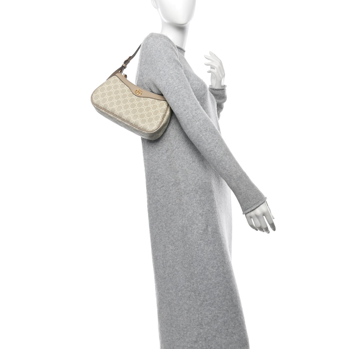 GG Supreme Monogram Textured Dollar Calfskin Small Ophidia Hobo Beige Mystic White Oatmeal