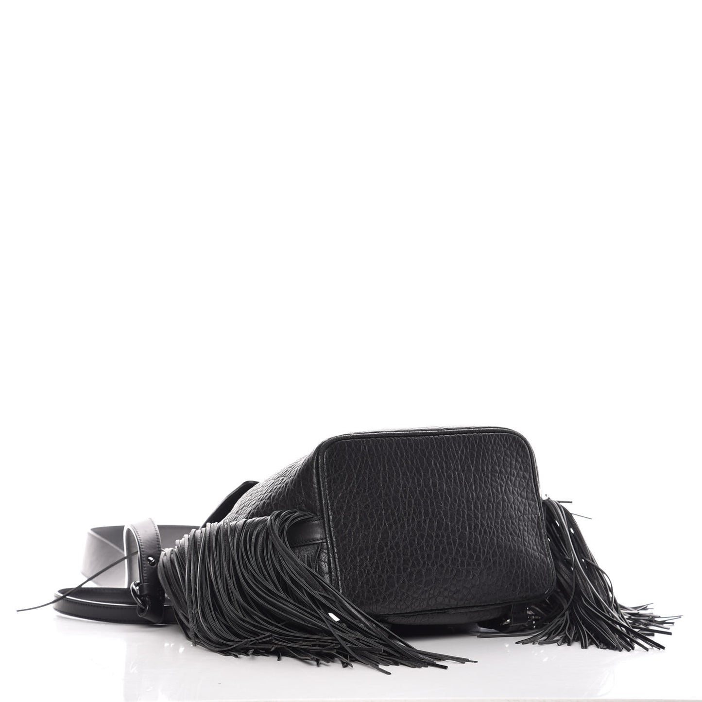 Pebbled Calfskin Fringe Lucky L Convertible Backpack Black