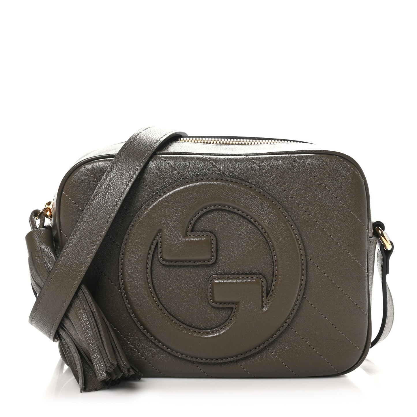 Sakai Be Green Calfskin Diagonal Stitched Small Blondie Shoulder Bag Craclet Brown